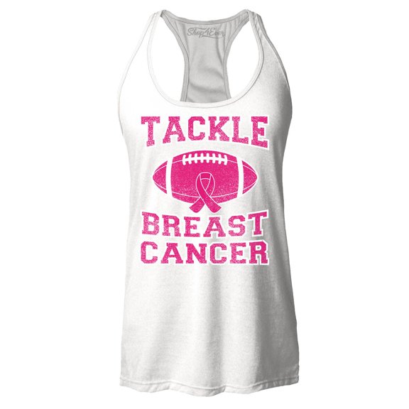 Shop4Ever Women's Tackle Breast Cancer Support Awareness Racerback Tank Top Large White
