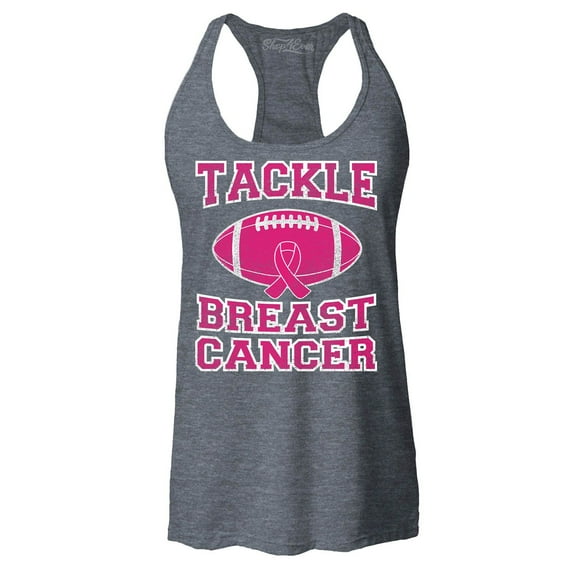 Shop4Ever Women's Tackle Breast Cancer Support Awareness Racerback Tank Top X-Small Charcoal