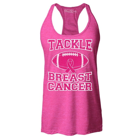 Shop4Ever Women's Tackle Breast Cancer Support Awareness Racerback Tank Top XX-Large Fuchsia