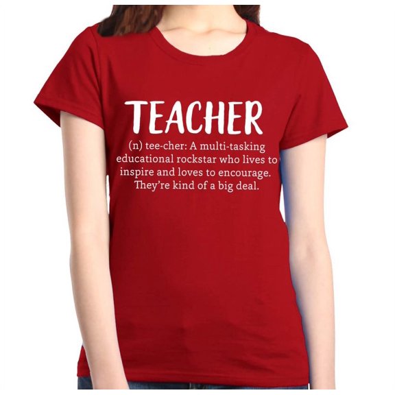 Shop4Ever Women's Teacher Definition Graphic T-Shirt Small Red