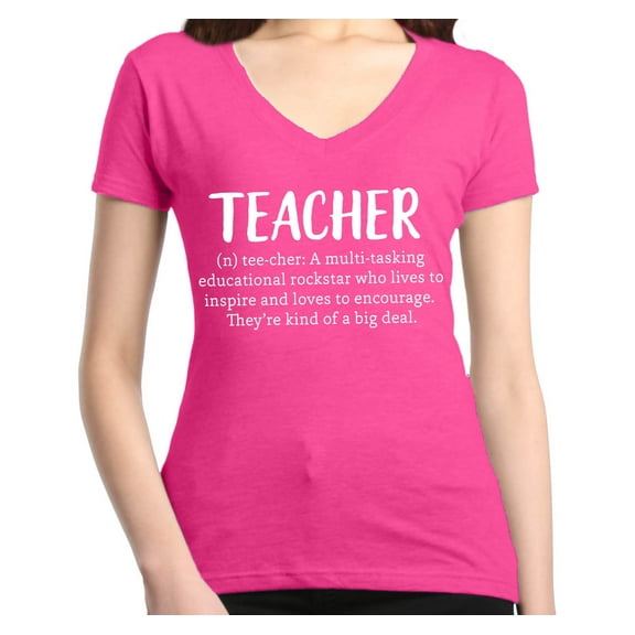 Shop4Ever Women's Teacher Definition Slim Fit V-Neck T-Shirt Large Pink