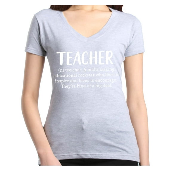 Shop4Ever Women's Teacher Definition Slim Fit V-Neck T-Shirt Large Sports Grey