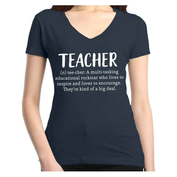 Shop4Ever Women's Teacher Definition Slim Fit V-Neck T-Shirt X-Large Charcoal