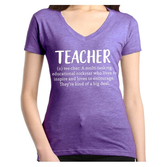 Shop4Ever Women's Teacher Definition Slim Fit V-Neck T-Shirt X-Small Heather Purple
