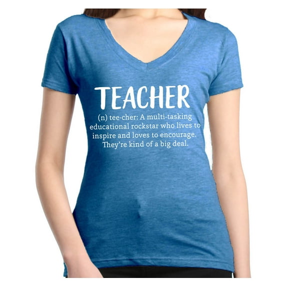 Shop4Ever Women's Teacher Definition Slim Fit V-Neck T-Shirt XX-Large Heather Royal Blue