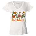 thumbnail image 1 of Shop4Ever Women's Teacher Flowers Retro Vintage Aesthetic Slim Fit V-Neck T-Shirt X-Large White, 1 of 5