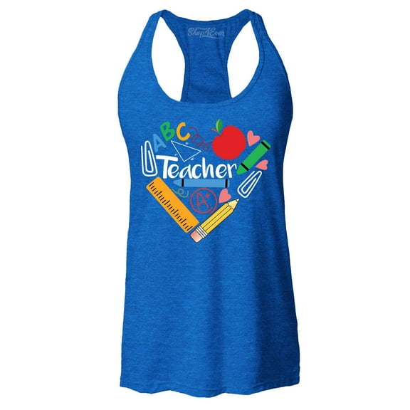 Shop4Ever Women's Teacher Heart Supplies Teacher's Appreciation Day Racerback Tank Top Small Royal Blue