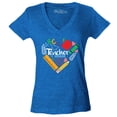 thumbnail image 1 of Shop4Ever Women's Teacher Heart Supplies Teacher's Appreciation Day Slim Fit V-Neck T-Shirt X-Large Heather Royal Blue, 1 of 5