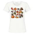thumbnail image 1 of Shop4Ever Women's Thanksgiving Fall Collage Turkey Pilgrim Pumpkin Pie Graphic T-Shirt Small White, 1 of 5
