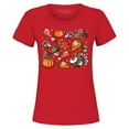 thumbnail image 1 of Shop4Ever Women's Thanksgiving Fall Collage Turkey Pilgrim Pumpkin Pie Graphic T-Shirt XX-Large Red, 1 of 5