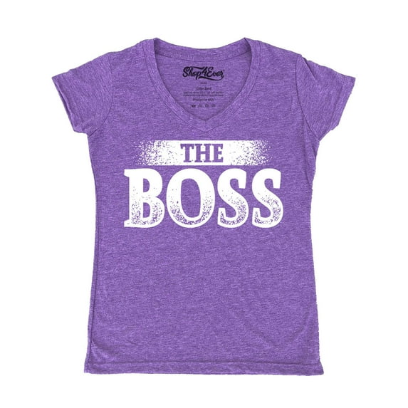 Shop4Ever Women's The Boss Slim Fit V-Neck T-Shirt Large Heather Purple
