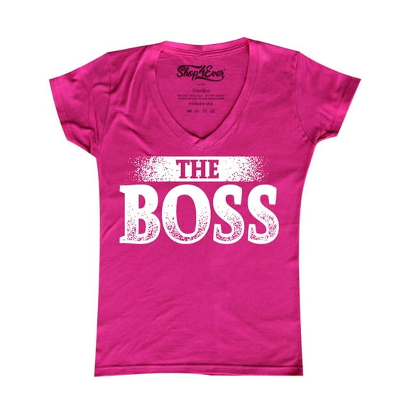 Shop4Ever Women's The Boss Slim Fit V-Neck T-Shirt Medium Pink