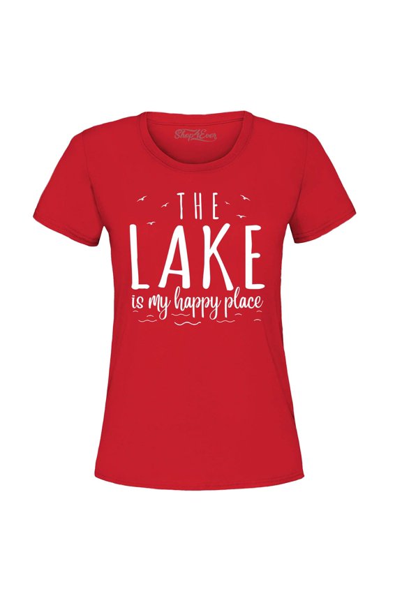 Women's The Lake is My Happy Place Graphic T-Shirt X-Large Red
