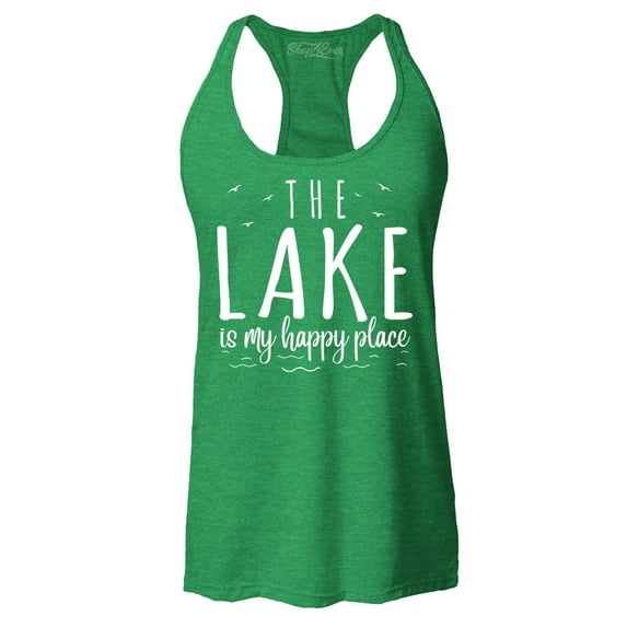 Shop4Ever Women's The Lake is My Happy Place Racerback Tank Top Medium Kelly Green