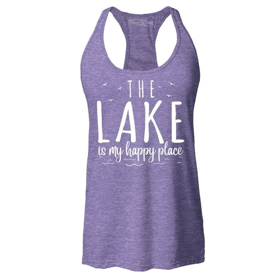 Shop4Ever Women's The Lake is My Happy Place Racerback Tank Top Medium Purple