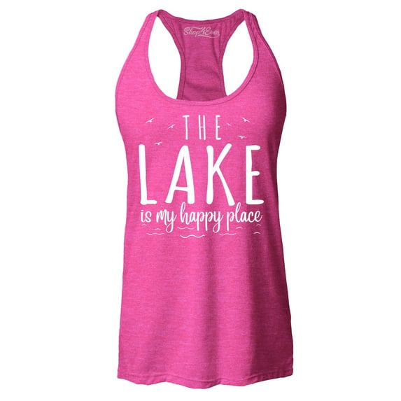 Shop4Ever Women's The Lake is My Happy Place Racerback Tank Top X-Small Fuchsia