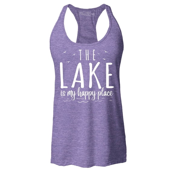 Shop4Ever Women's The Lake is My Happy Place Racerback Tank Top X-Small Purple