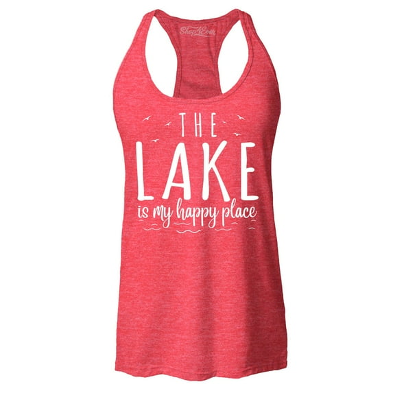 Shop4Ever Women's The Lake is My Happy Place Racerback Tank Top X-Small Red