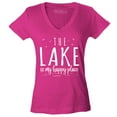 thumbnail image 1 of Shop4Ever Women's The Lake is My Happy Place Slim Fit V-Neck T-Shirt Large Pink, 1 of 5