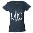 thumbnail image 1 of Shop4Ever Women's The Lake is My Happy Place Slim Fit V-Neck T-Shirt Medium Charcoal, 1 of 5