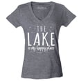 thumbnail image 1 of Shop4Ever Women's The Lake is My Happy Place Slim Fit V-Neck T-Shirt Medium Heather Charcoal, 1 of 5