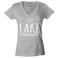 thumbnail image 1 of Shop4Ever Women's The Lake is My Happy Place Slim Fit V-Neck T-Shirt Small Sports Grey, 1 of 5