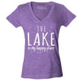 thumbnail image 1 of Shop4Ever Women's The Lake is My Happy Place Slim Fit V-Neck T-Shirt XX-Large Heather Purple, 1 of 5