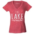 thumbnail image 1 of Shop4Ever Women's The Lake is My Happy Place Slim Fit V-Neck T-Shirt XX-Large Heather Red, 1 of 5
