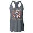 thumbnail image 1 of Shop4Ever Women's They Hate Us Cuz They Ain't Us American Flag Racerback Tank Top Medium Charcoal, 1 of 5