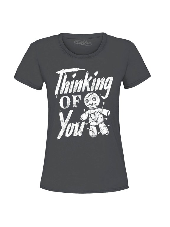 Women's Thinking of You Voodoo Doll Halloween Graphic T-Shirt Large Charcoal