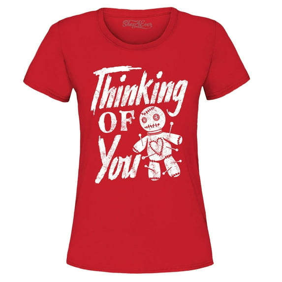 Shop4Ever Women's Thinking of You Voodoo Doll Halloween Graphic T-Shirt Medium Red