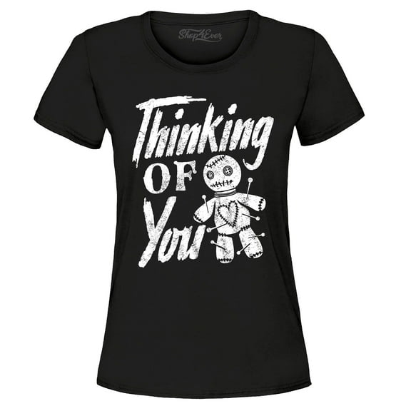 Shop4Ever Women's Thinking of You Voodoo Doll Halloween Graphic T-Shirt Small Black
