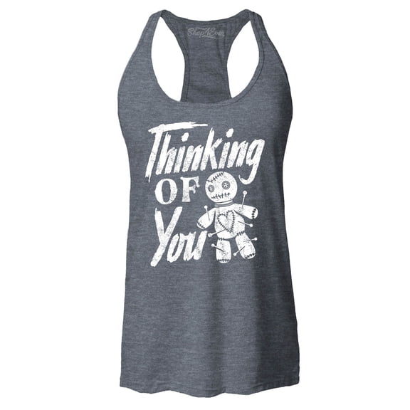 Shop4Ever Women's Thinking of You Voodoo Doll Halloween Racerback Tank Top Medium Charcoal