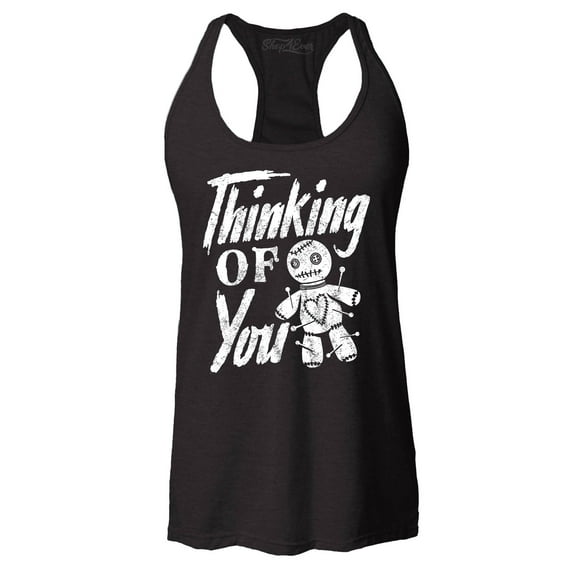 Shop4Ever Women's Thinking of You Voodoo Doll Halloween Racerback Tank Top Small Black