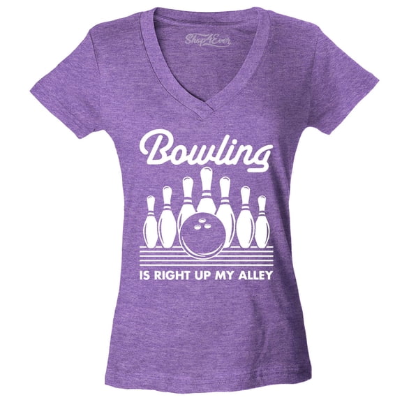 Shop4Ever Women's  This is My Spare Shirt Funny Bowling Slim Fit V-Neck T-Shirt X-Large Heather Purple