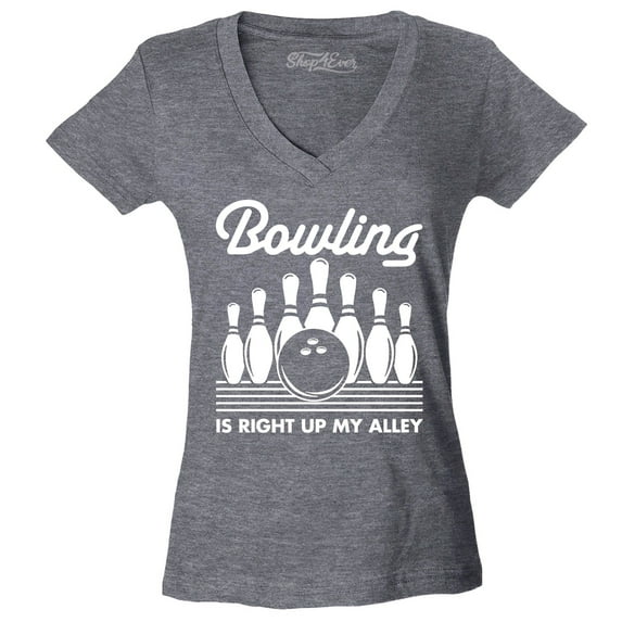 Shop4Ever Women's This is My Spare Shirt Funny Bowling Slim Fit V-Neck T-Shirt X-Small Heather Charcoal
