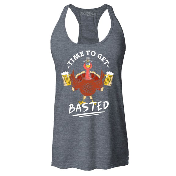 Shop4Ever Women's Time to Get Basted Thanksgiving Turkey Racerback Tank Top Medium Charcoal
