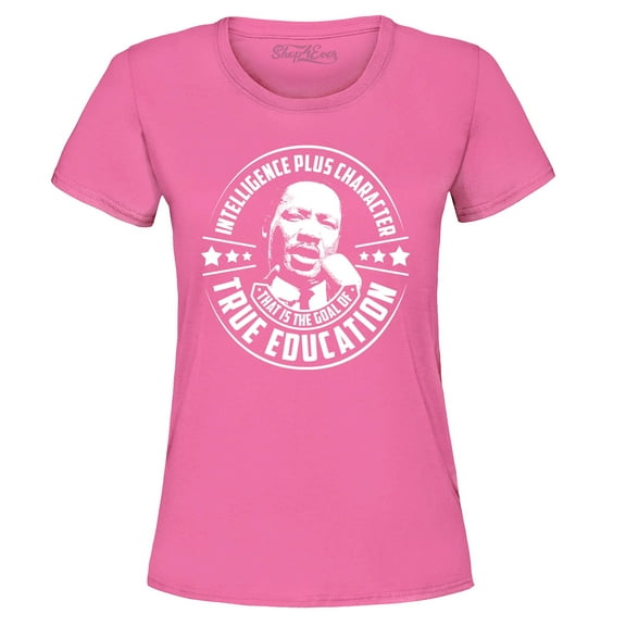 Shop4Ever Women's True Education Inspiring Quote Martin Luther King Jr.  Graphic T-Shirt XX-Large Azalea Pink