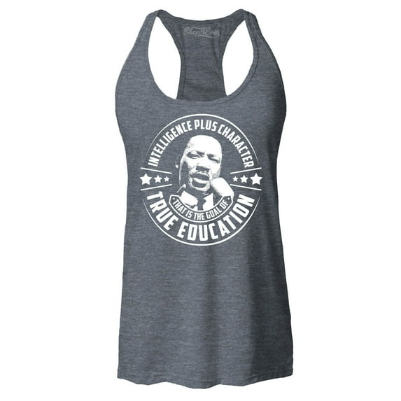 Shop4Ever Women's True Education Inspiring Quote Martin Luther King Jr. Racerback Tank Top Large Charcoal