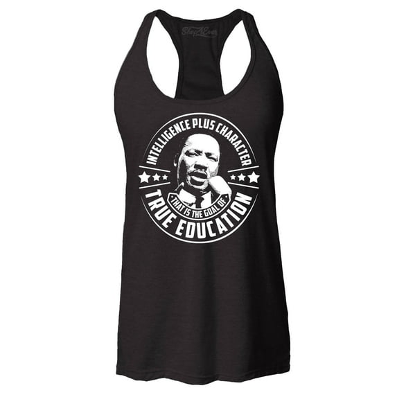 Shop4Ever Women's True Education Inspiring Quote Martin Luther King Jr. Racerback Tank Top X-Small Black