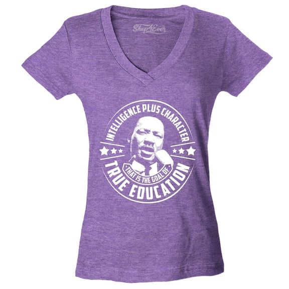 Shop4Ever Women's True Education Inspiring Quote Martin Luther King Jr.  Slim Fit V-Neck T-Shirt X-Large Heather Purple