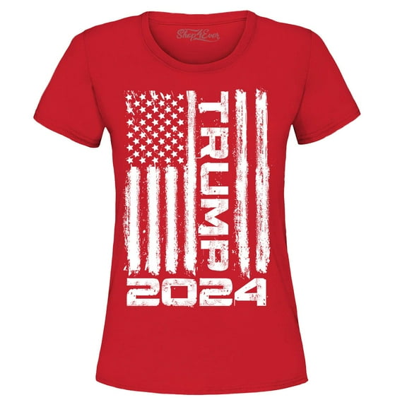 Shop4Ever Women's Trump Flag 2024 Graphic T-Shirt Large Red