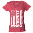 thumbnail image 1 of Shop4Ever Women's Trump Flag 2024 Slim Fit V-Neck T-Shirt Small Heather Red, 1 of 5