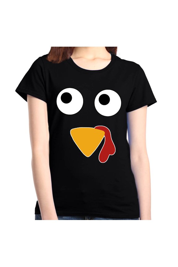 Women's Turkey Face Thanksgiving Graphic T-Shirt Medium Black