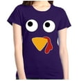 thumbnail image 1 of Shop4Ever Women's Turkey Face Thanksgiving Graphic T-Shirt Small Purple, 1 of 5