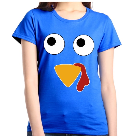 Shop4Ever Women's Turkey Face Thanksgiving Graphic T-Shirt XX-Large Royal Blue
