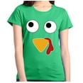 thumbnail image 1 of Shop4Ever Women's Turkey Face Thanksgiving Graphic T-Shirt XXX-Large Irish Green, 1 of 5