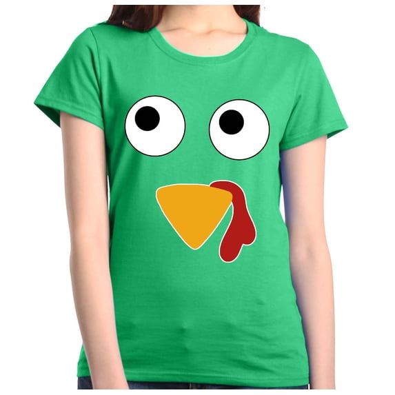 Shop4Ever Women's Turkey Face Thanksgiving Graphic T-Shirt XXX-Large Irish Green