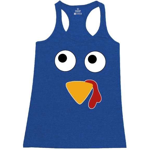Shop4Ever Women's Turkey Face Thanksgiving Racerback Tank Top Large Royal Blue