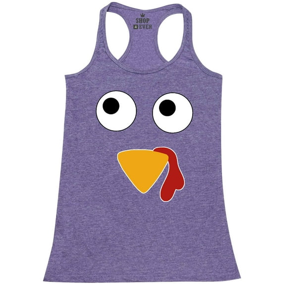 Shop4Ever Women's Turkey Face Thanksgiving Racerback Tank Top Medium Purple